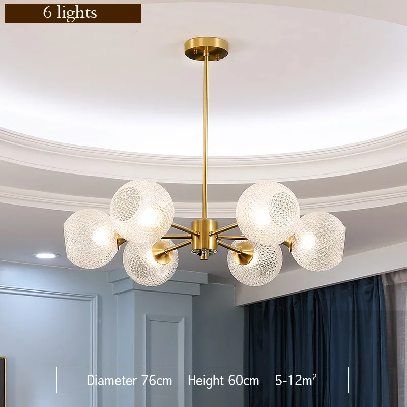 6 Lights Современный роскошный стеклянный медная люстра освещение Сферический шар светильник светодионые лампочки люстры для помещений Гостиная/Обеденная лампа - Цвет абажура: 6 Lights