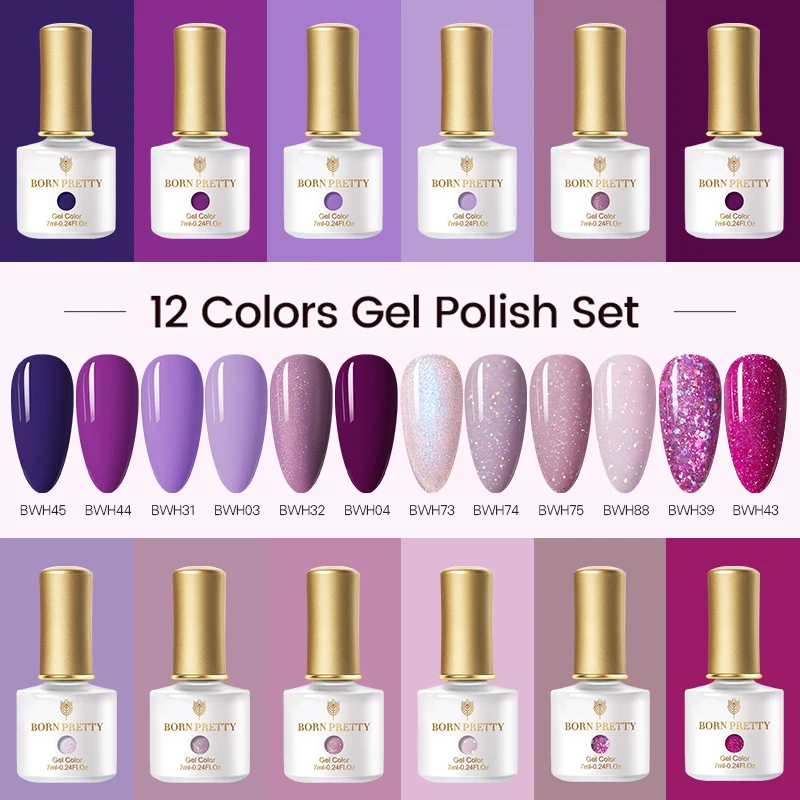 

BORN PRETTY Gel Nail Polish Set 7ml Top Coat UV Gel Glitter Sequins Soak Off Semi-permanent Varnish Color Hybrid Nails Kit