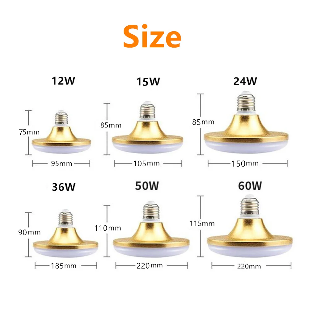 Светодиодная лампа UFO Lights Bombilla 12W 15W 24W 36W 50W Spotlight Ceilling Lamp White E27 для домашнего освещения 220V Гаражный свет включен.