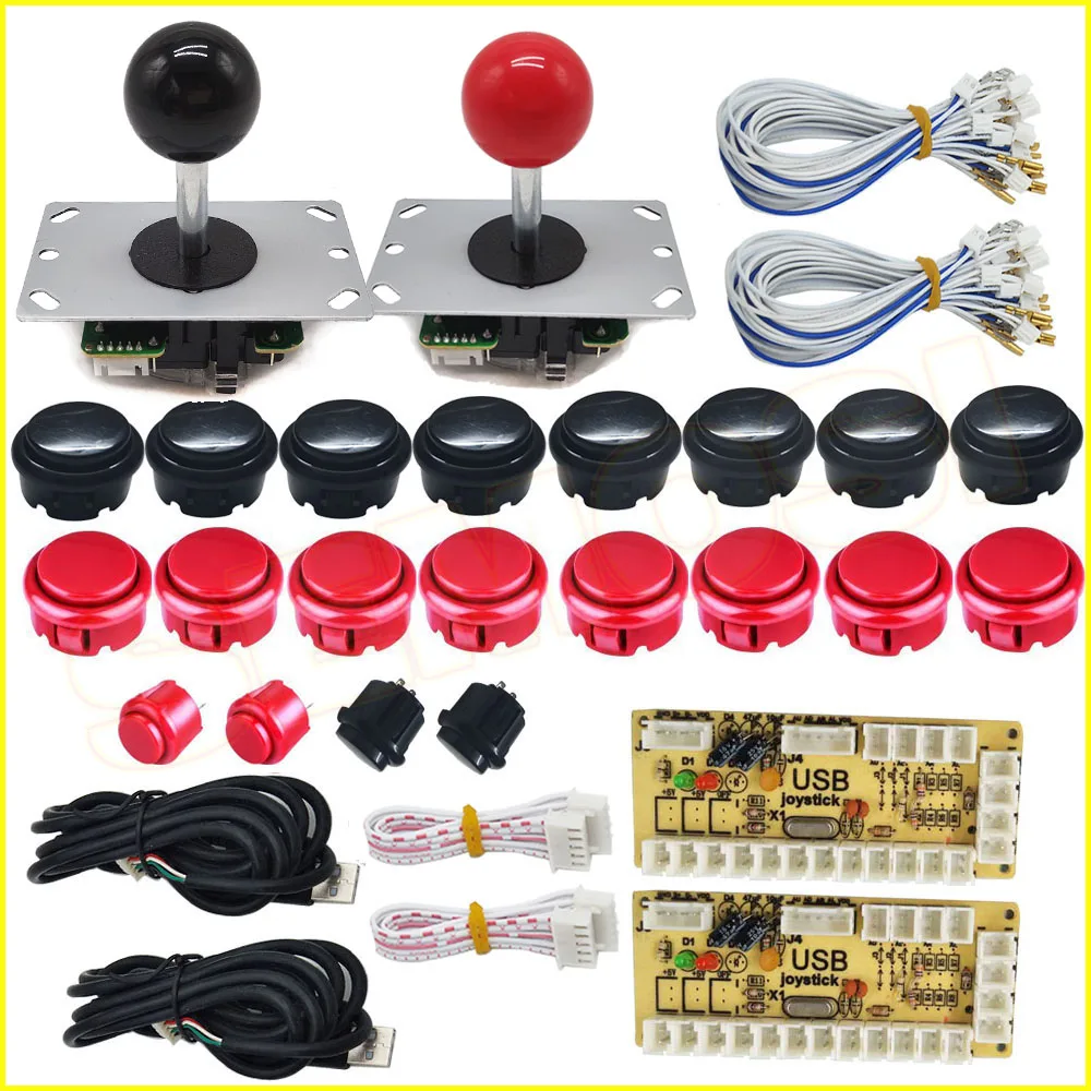 Red and black kit 1 Нулевой задержкой USB энкодера аркадный джойстик пуговицы «сделай сам»; комплект для Windows и Raspberry Pi, 5 Pin кнопочный джойстик - Цвет: Red and black kit 1