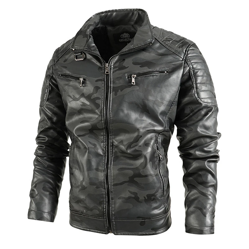 

Новая зимняя черная кожаная мужская куртка с меховой подкладкой, теплая мотоциклетная куртка, облегающее уличное модное черное байкерское ...