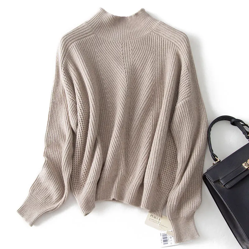 Женский свободный свитер Shuchan однотонный теплый из 80% шерсти и 20% кашемира в