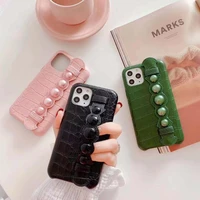 luxury crocodile wristband pearl casefor iphone 11 pro max phone case cover high end leather shell protectiver for iphone 11