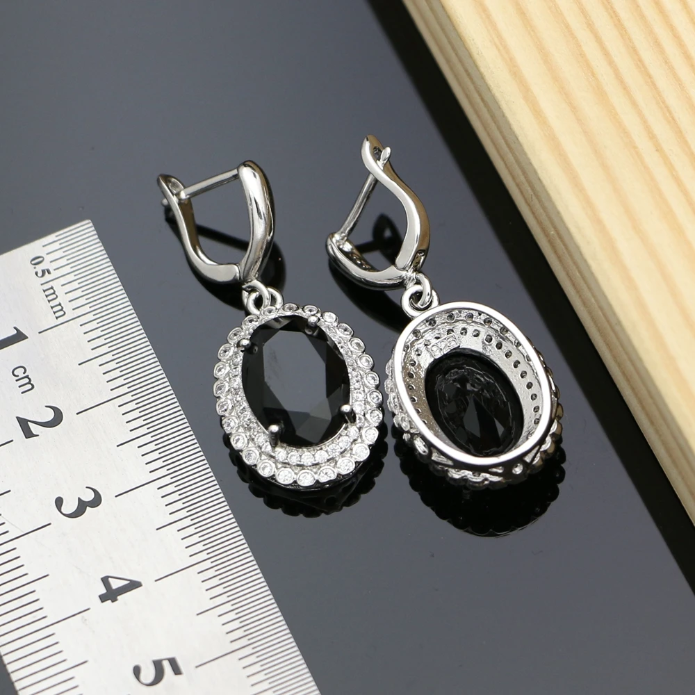 Party Earrings With Stone 925 Silver Jewelry Black Cubic Zirconia Accessories For Women Dropshipping | Украшения и аксессуары