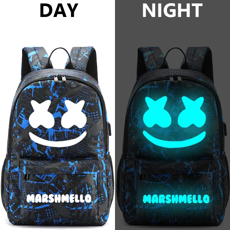 Брезентовый светящийся водонепроницаемый DJ Marshmello Противоугонный рюкзак для ноутбука для подростков мальчиков и девочек студенческий школьный рюкзак мужская Wo мужская сумка