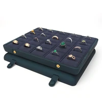 dark blue pu leather concealed button jewelry ring pendant display tray built in 20 cell card slot for organizer counter window
