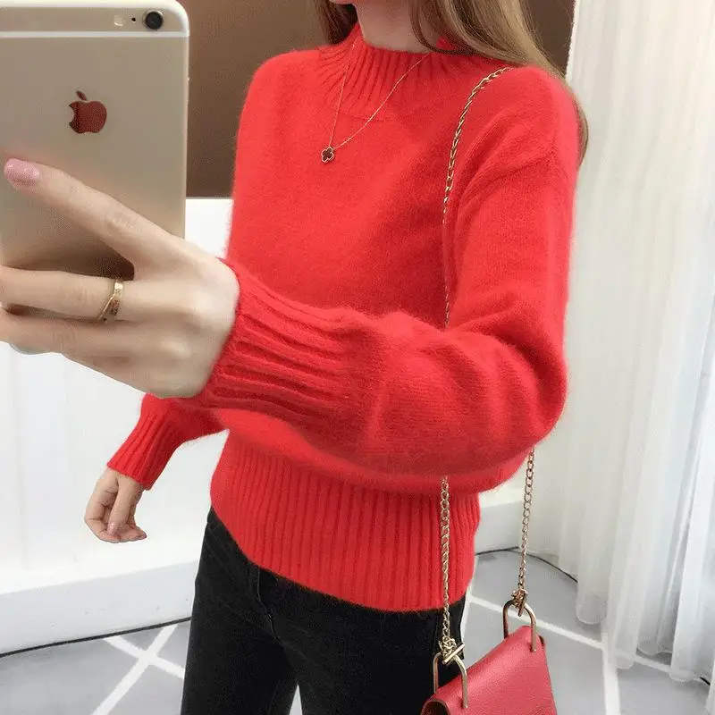 Зимний модный комфортный Однотонный женский теплый свитер для отдыха вязаный