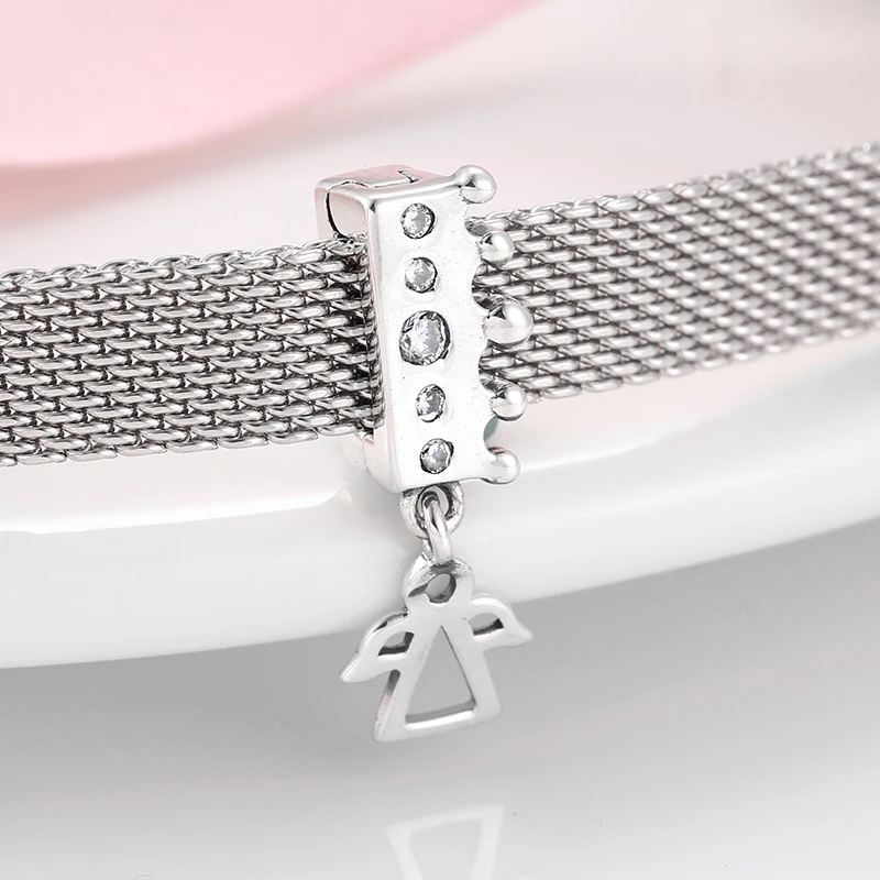 Ангел Аура 925 пробы серебряные клипсы подвески бусины с CZ Fit оригинальный