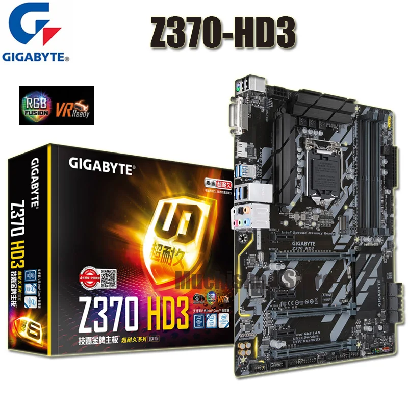Материнская плата LGA 1151 Gigabyte Z370 HD3 i7 i5 i3 DDR4 64 Гб PCI E 3 0 M.2 SATA III DVI Настольный плаша