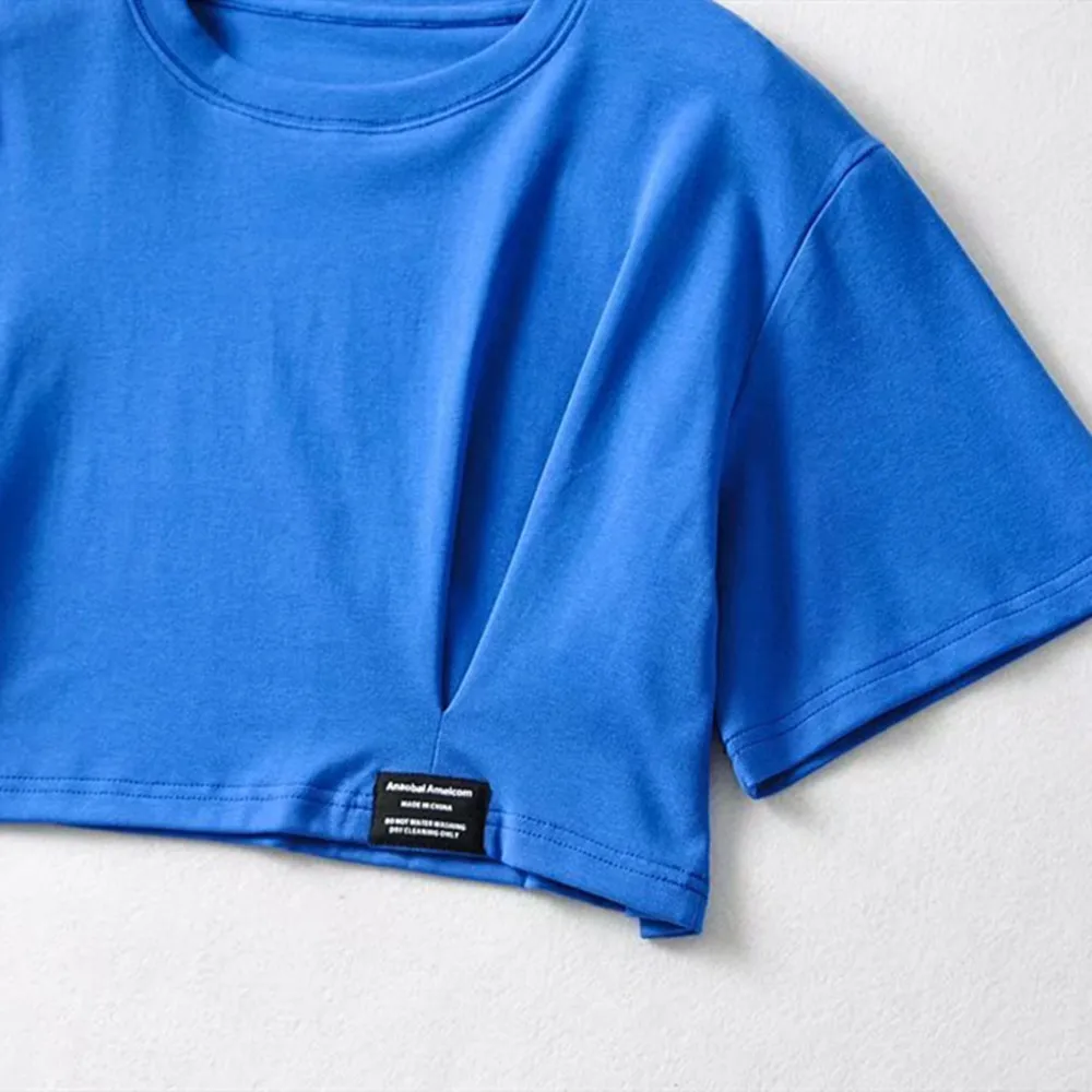 

2021 summer new versatile short slim fit fashion slim round neck short sleeve patch solid color T-shirt for women