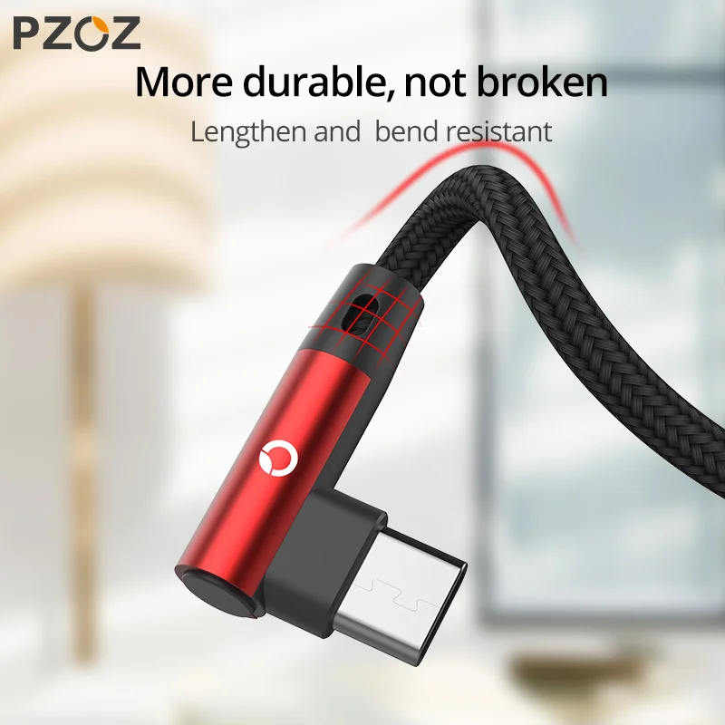 PZOZ 90 degree Cable usb Type c Micro usb Type C Fast Charging Microusb Type-C Charger for xiaomi redmi note 9s 8 pro usb-c data