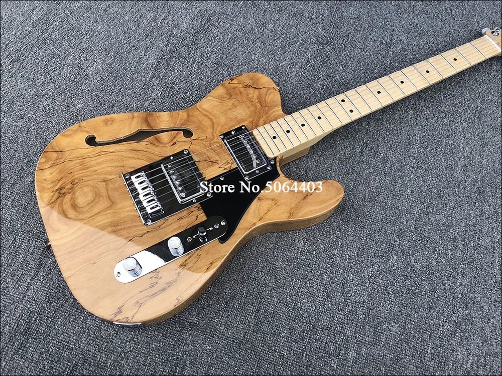 Factory direct sales of 6 string electric guitar, map rotten wood grain maple veneer, half empty core F empty electric guitar, maple neck, free shipping