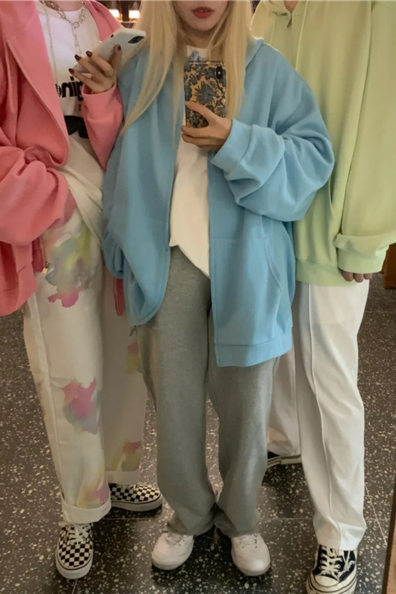 

Youthful Students Sweatshirts Candy Color All-match Loose Casual Macaron Long Sleeve Hoodies Women O-neck/hooded Tops