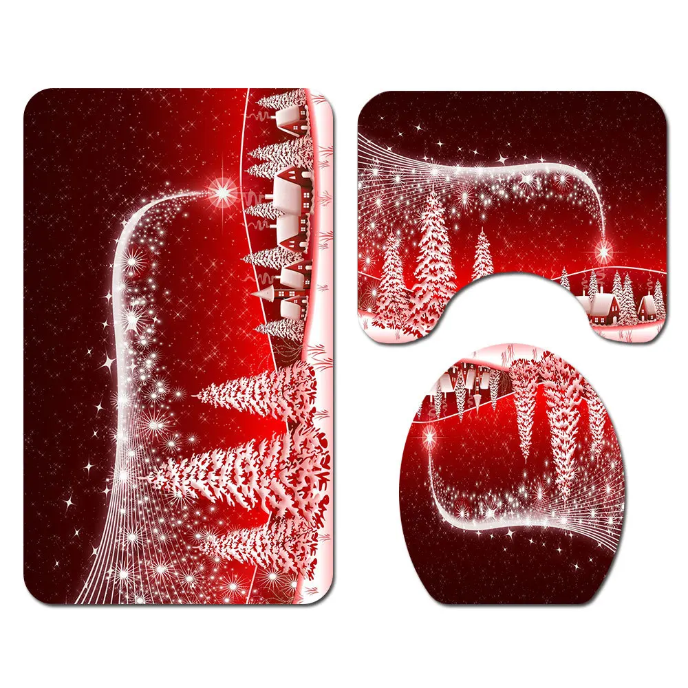 C 3PCS Блестящий воздушный шар 3D занавеска для душа Merry Christmas наборы для ванной Санта Клаус Олень; Снежинка Крышка для туалета коврик нескользящий коврик набор - Цвет: C 3PCS