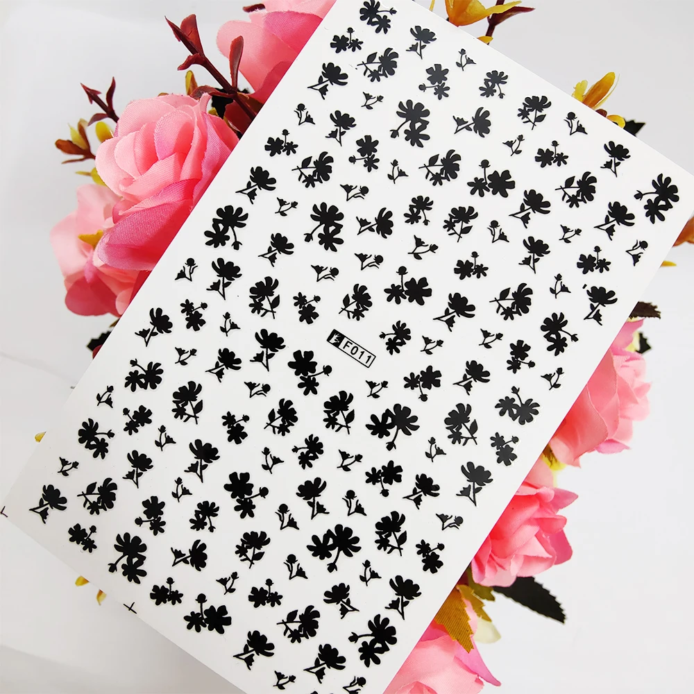 

3D наклейка для ногтей художественные слайдеры фольгированный Дизайн Черные Цветы Листья для ногтей Декорации для ногтей Аксессуары для ма...