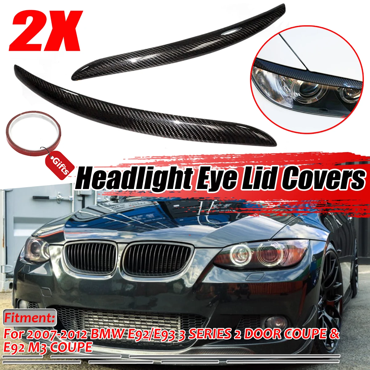 Пара крышек фар для BMW E92 E93 335I 335CI модель 2007-2012 настоящие карбоновые веки отделка