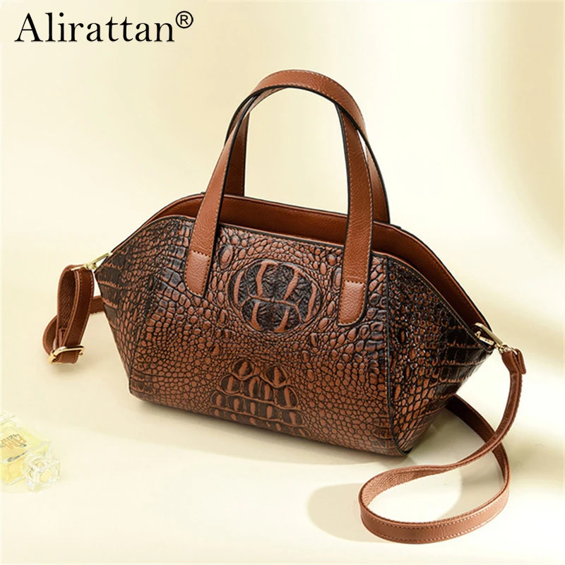 

Women's Handbags 2021 New Retro Large-Capacity Crocodile Pattern Shoulder Messenger Bag Women's Fashion Travel Shopping Bag