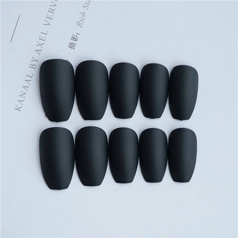 Матовые однотонные Черные накладные ногти в стиле панк 24 шт. черного цвета с