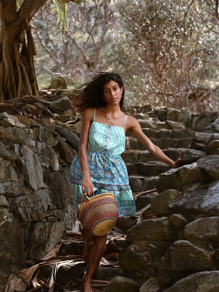 Jastie/мини платье с цветочным принтом без рукавов регулируемыми бретелями платья