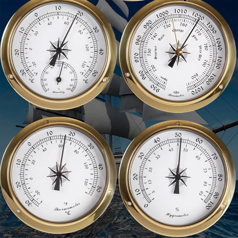 

115mm Wall Mounted Thermometer Hygrometer Barometer Watch Tidal Clock Weather Station Copper Shell Indoor Outdoor