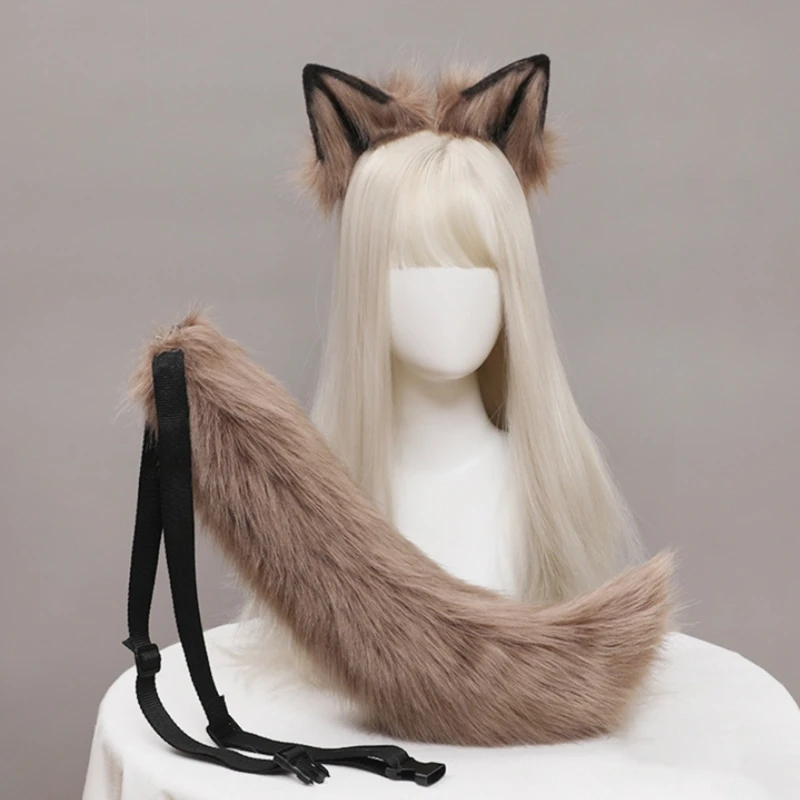 

Lolita Plush Hair Hoop Wolf Ears Headwear Tail Set Furry Hairband Cute Headpiece Anime Fancy Dress Cosplay Accessories