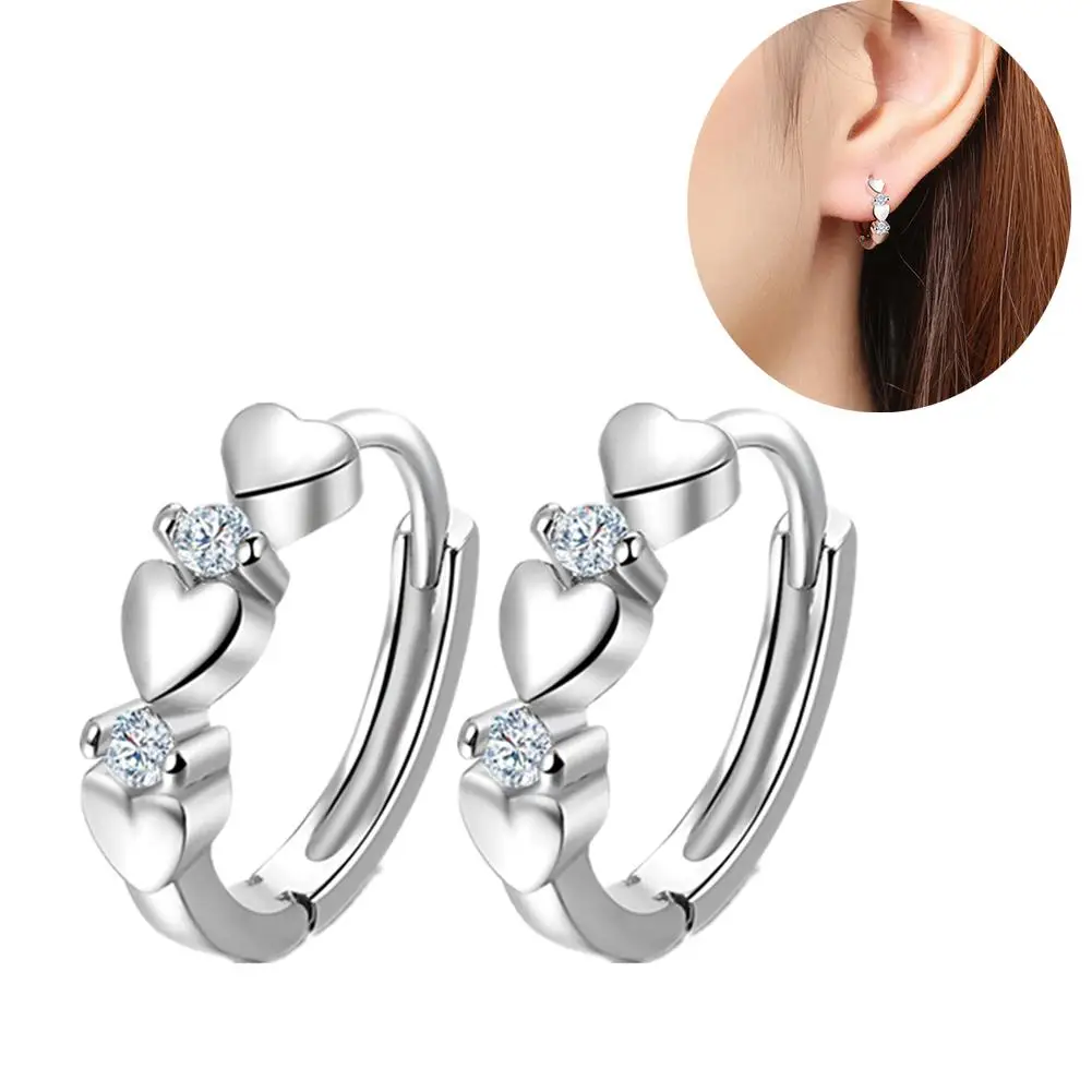 

New design jewelry high-grade elegant Women Cubic Zirconia Inlaid Heart Huggie Earrings Wedding Party Jewelry Accessory Gift