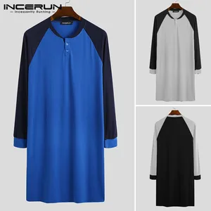 Ночная рубашка мужская, с длинным рукавом, V-образным вырезом, 5XL7, свободные купальные халаты