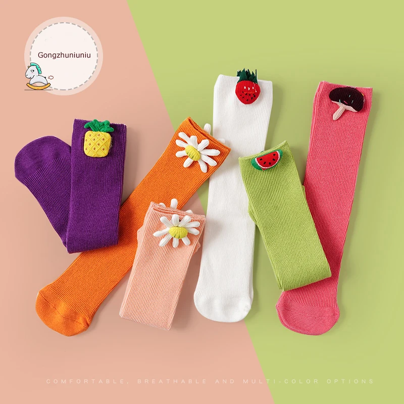 

Children's Knee High Girls Socks For Kids With Lovely Flower Fruit Puppet Pile Socks Baby Leg Warmers