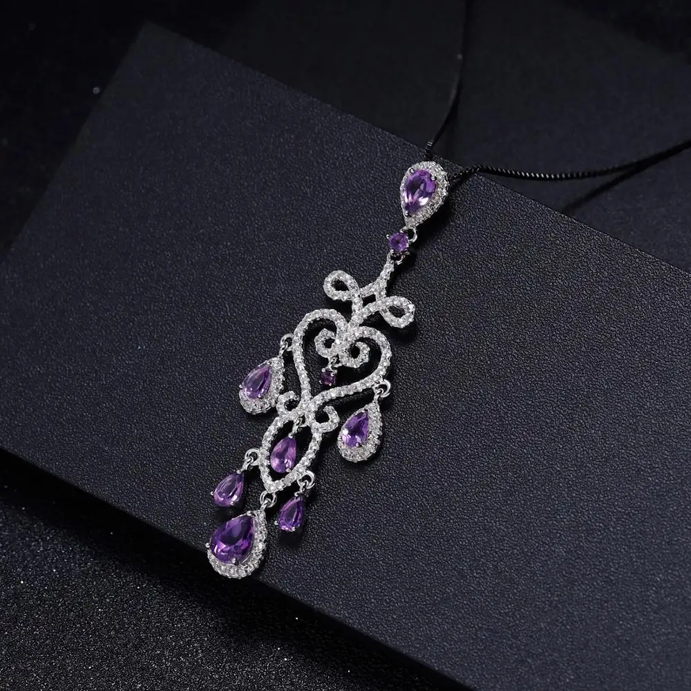 GEM'S балет 2.18Ct натуральный фиолетовый spar кулон 925 пробы серебряные ожерелья и подвески ювелирные украшения для женщин Свадебные