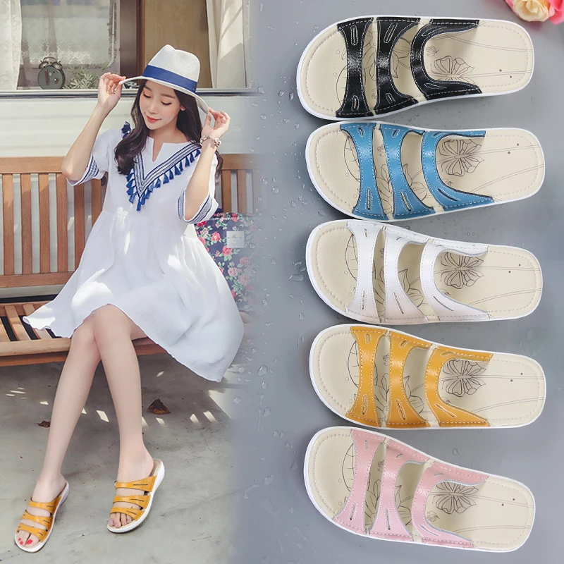 

Summer Slippers Confortable Fashion Genuine Leather Rubber Outsole Casual Flat Business Office Women Sandals