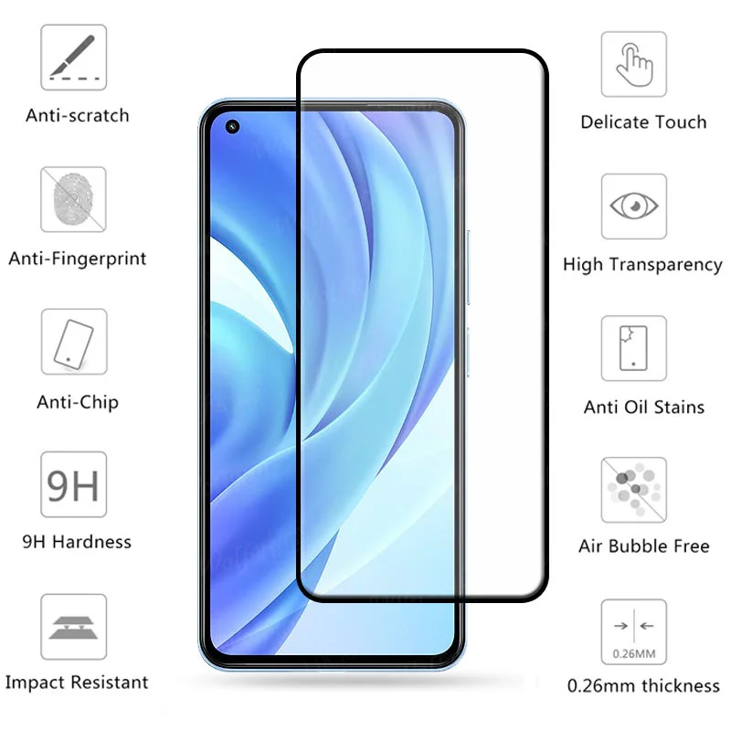 Cristal de cobertura completa para Xiaomi Mi 11 Lite, Protector de pantalla de pel&iacute;cula HD para Mi 11 Lite, cristal de lente-1