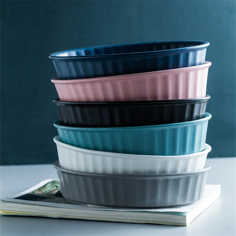 

Nordic solid color simple and generous baking tray can be put into the oven microwave oven baking bowl with fruit salad bowl