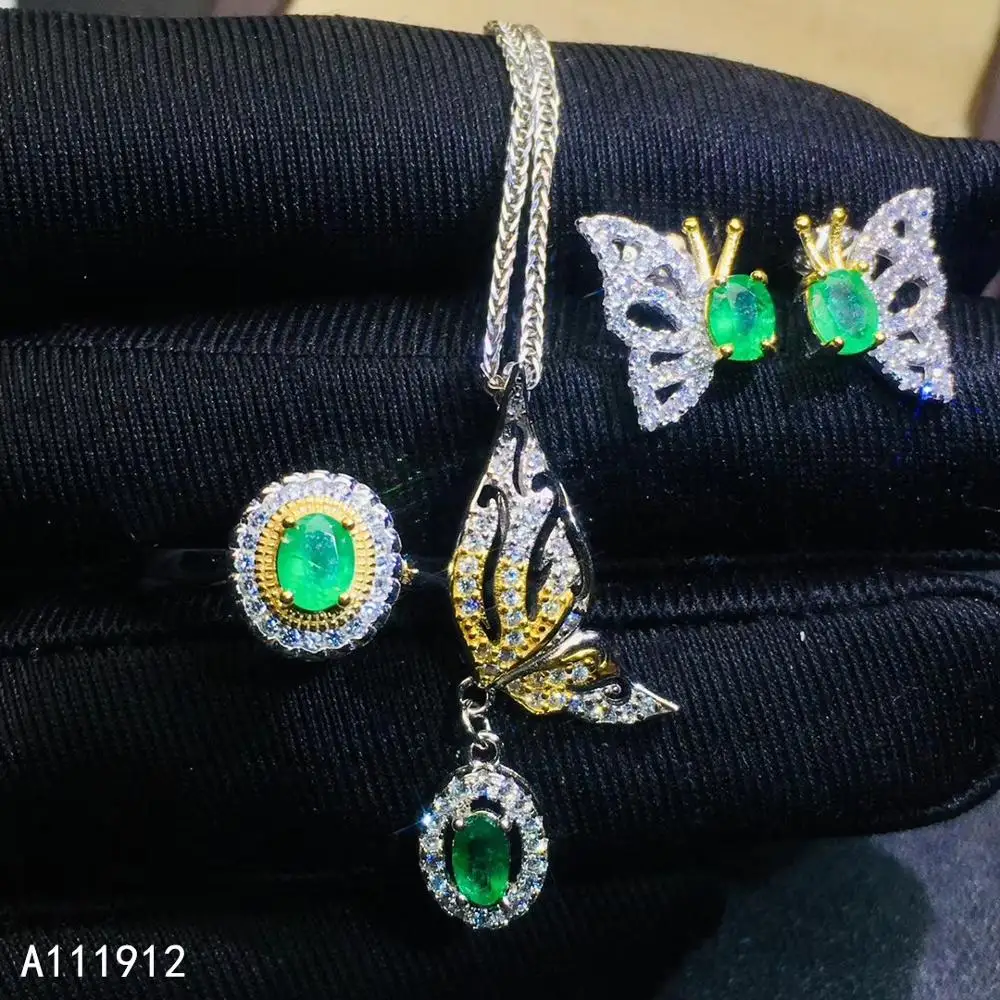 KJJEAXCMY fine jewelry natural Emerald 925 sterling silver women gemstone pendant necklace earrings ring set support test luxury