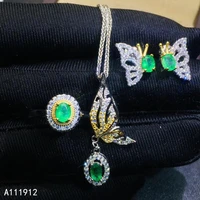 kjjeaxcmy fine jewelry natural emerald 925 sterling silver women gemstone pendant necklace earrings ring set support test luxury