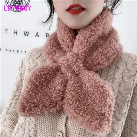 Плюшевый шарф женский зимний из овечьей шерсти Корейская версия с крестом