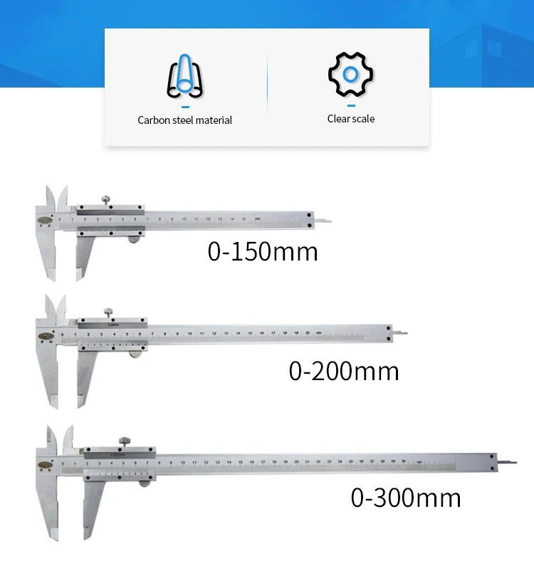 

Штангенциркуль из углеродистой стали диаметром 150 мм и диаметром 0,02 мм