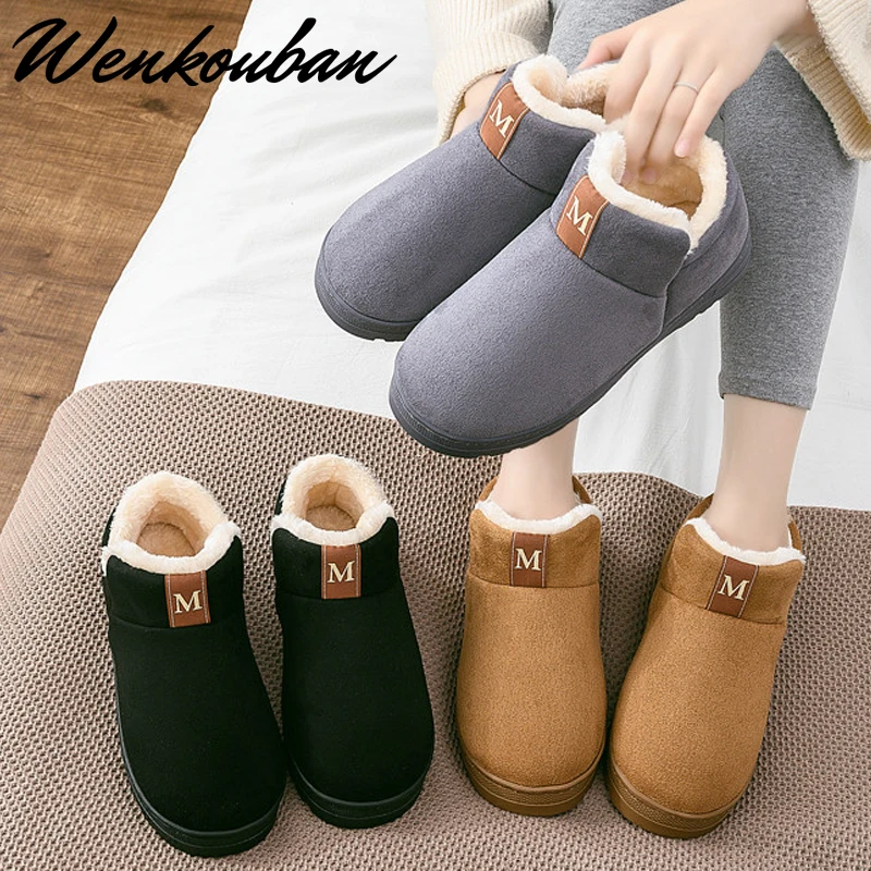 Домашние тапочки Женские меховые шлепанцы Зимняя теплая Домашняя обувь на