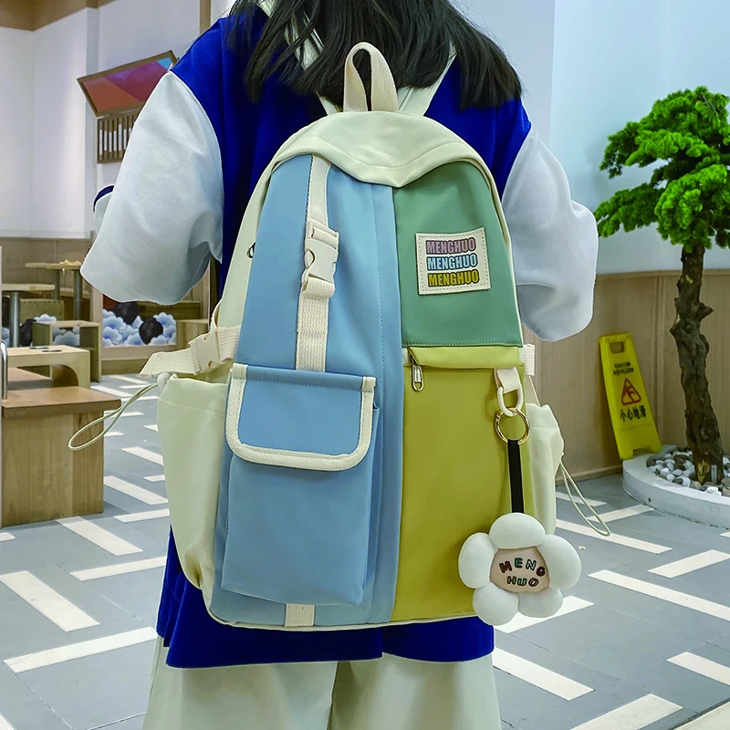 Милый женский школьный рюкзак для девочек, школьный ранец со вставками, студенческий нейлоновый рюкзак для книг, женский рюкзак с защитой о...