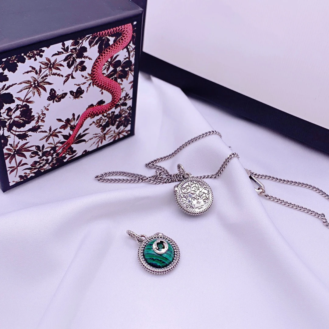 

925 sterling silver G letter classic serpentine malachite pendant necklace, simple and generous