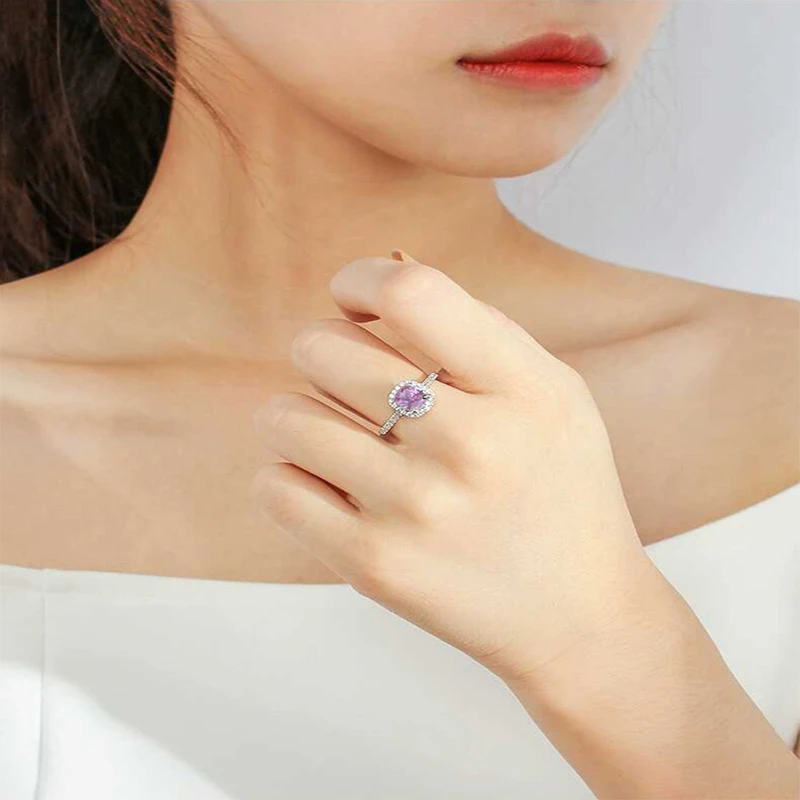 Геометрическое квадратное АААА циркониевое кольцо с аметистом женское