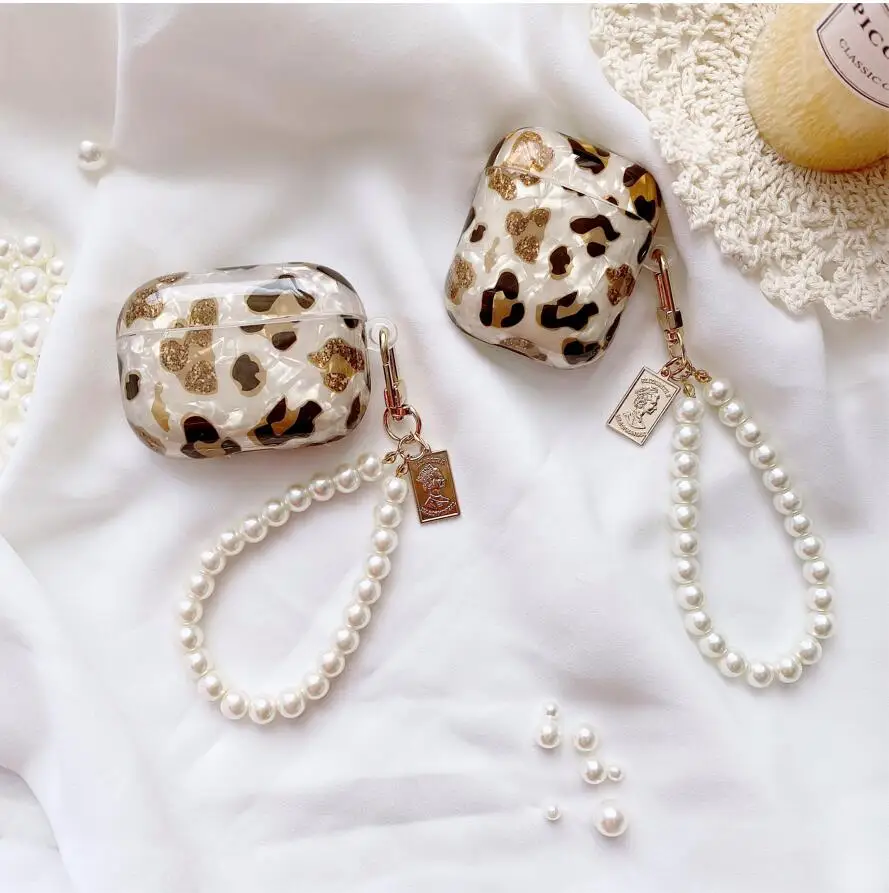 

Flashing crystal diamond airpod protective cover shell pearl shell metal keychain silicone earphone earphone protective cover su