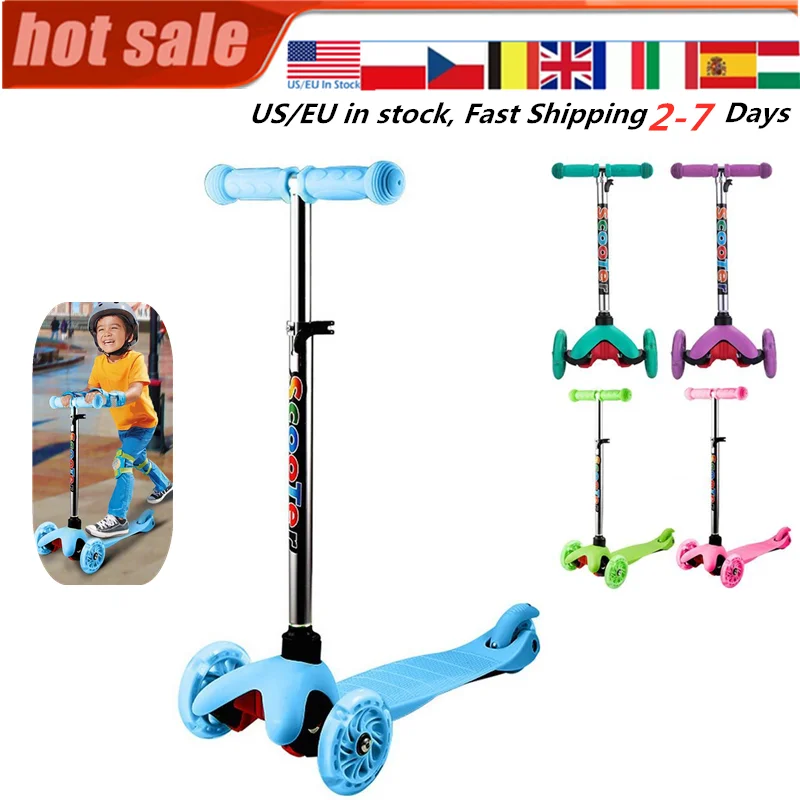 

Kids kick Scooter Stunt Scooters Kids 3-Wheel 4 Levels Adjustable Height Scooter with LED Light Up Wheels