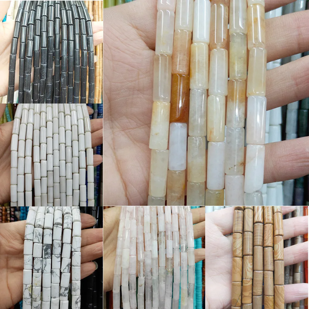 

7x18mm Natural Semi-precious Stone Loose Beads 7 Colors for Choice Cylindrical Shape DIY for Making Necklace Bracelet