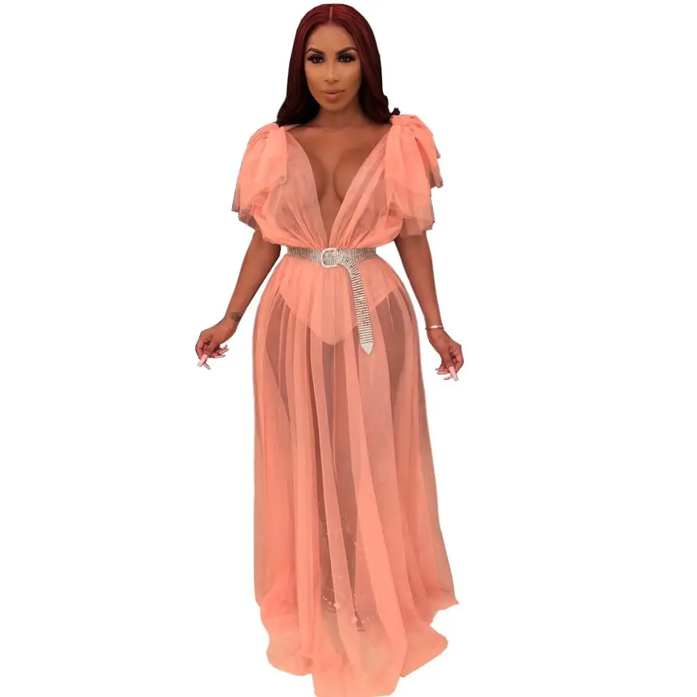 Женское прозрачное Сетчатое платье с коротким рукавом без пояса | Женская одежда