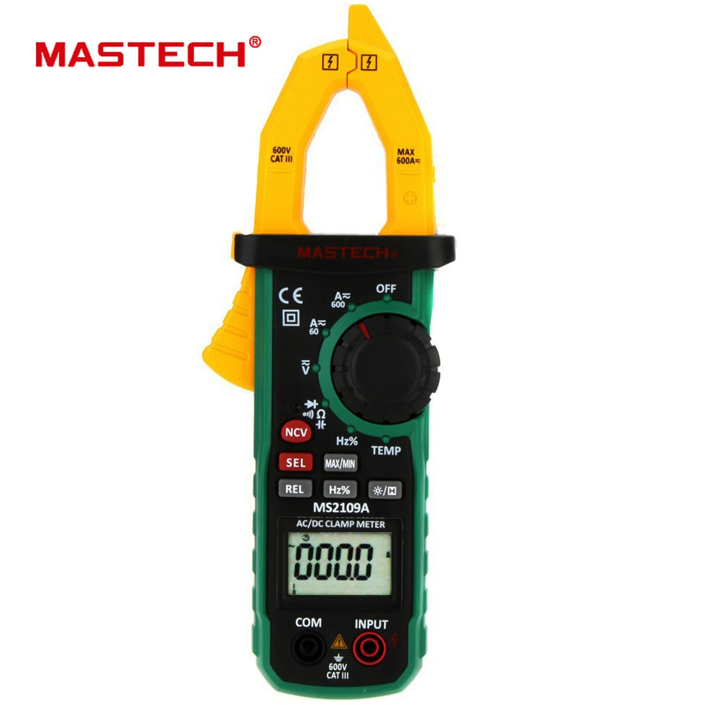 Mastech MS2109A Auto Range Digital Current Clamp Meter AC DC Multimeter HZ Temp Capacitance Voltage Tester with NCV Detector