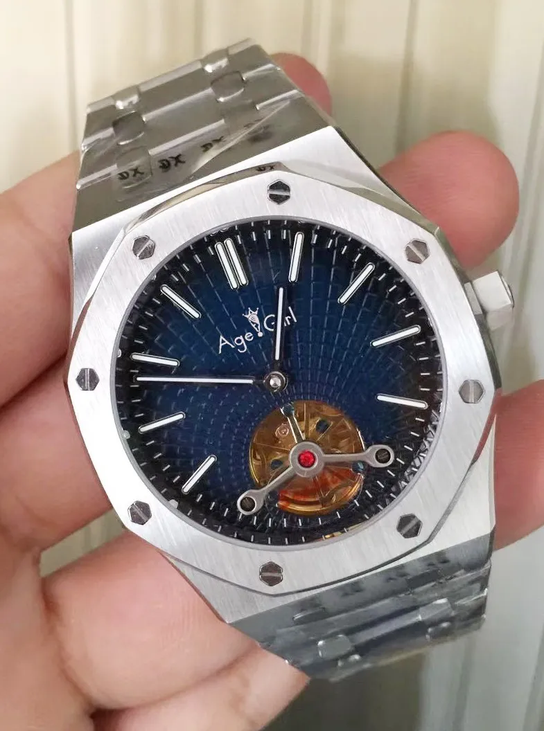 Роскошные брендовые Новые Мужские автоматические механические Tourbillon сапфировое серебро розовое золото светящиеся синие Черные часы прозрачные AAA - Цвет: Black