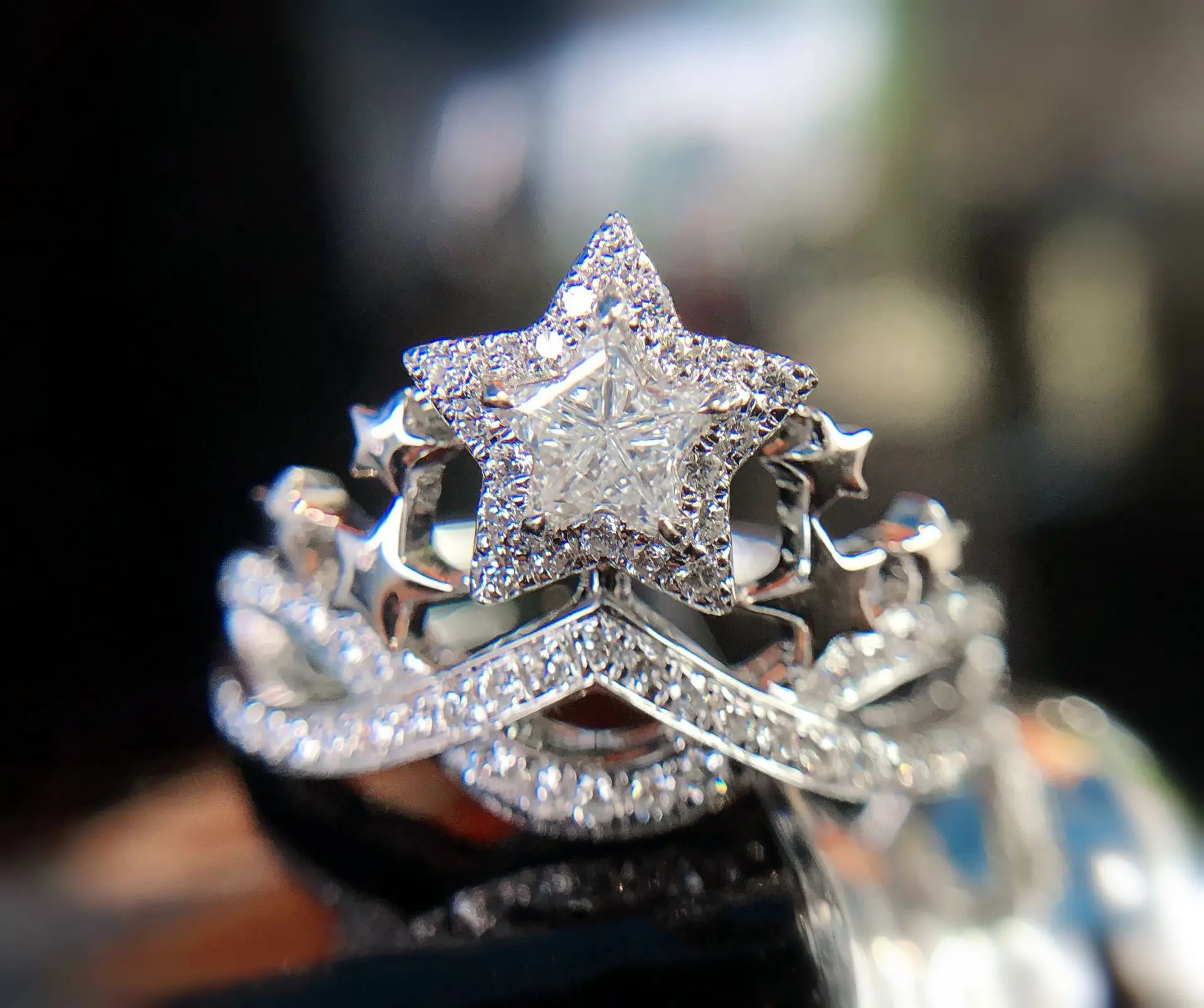 

Luxury Princess Diamonds silver Rings AAA Crystal Pentagram Crown ring trendy wedding Party Accessoires women's clothing Jewery
