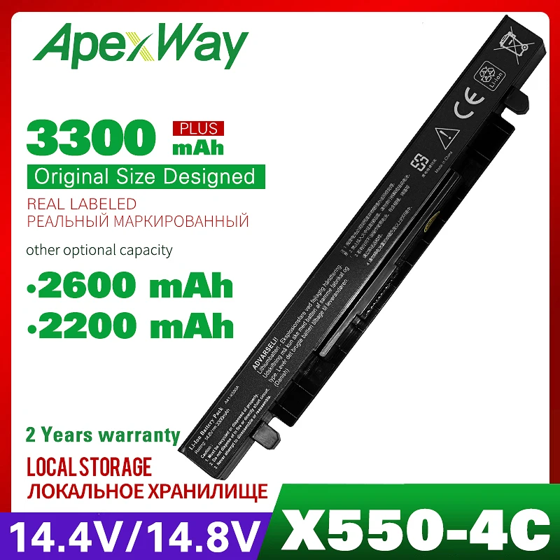 

Аккумулятор для Asus, батарея 14,8 в, 3300 мА/ч, для Asus A41-X550, A450, A550, F450, F550, F552, K550, P450, P550, R409, R510, X450, X550, X550C, X550A, X550CA