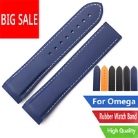 carlywet 20 22mm for omega planet ocean 45 42mm navy blue rubber silicone rubber wrist watch band strap belt loops