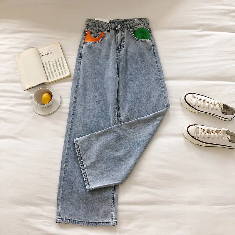 

2020 Autumn Women Elastic High Waist Loose Jeans Pants Boyfriend Korean Vintage Oversized Fashion Oversize Denim Trousers E344